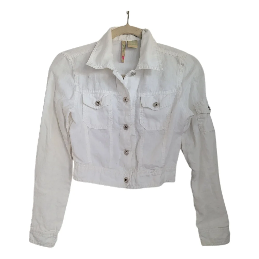 La Decker Jacket Juniors S Small White Linen Phoenix Long Sleeve Lightweight